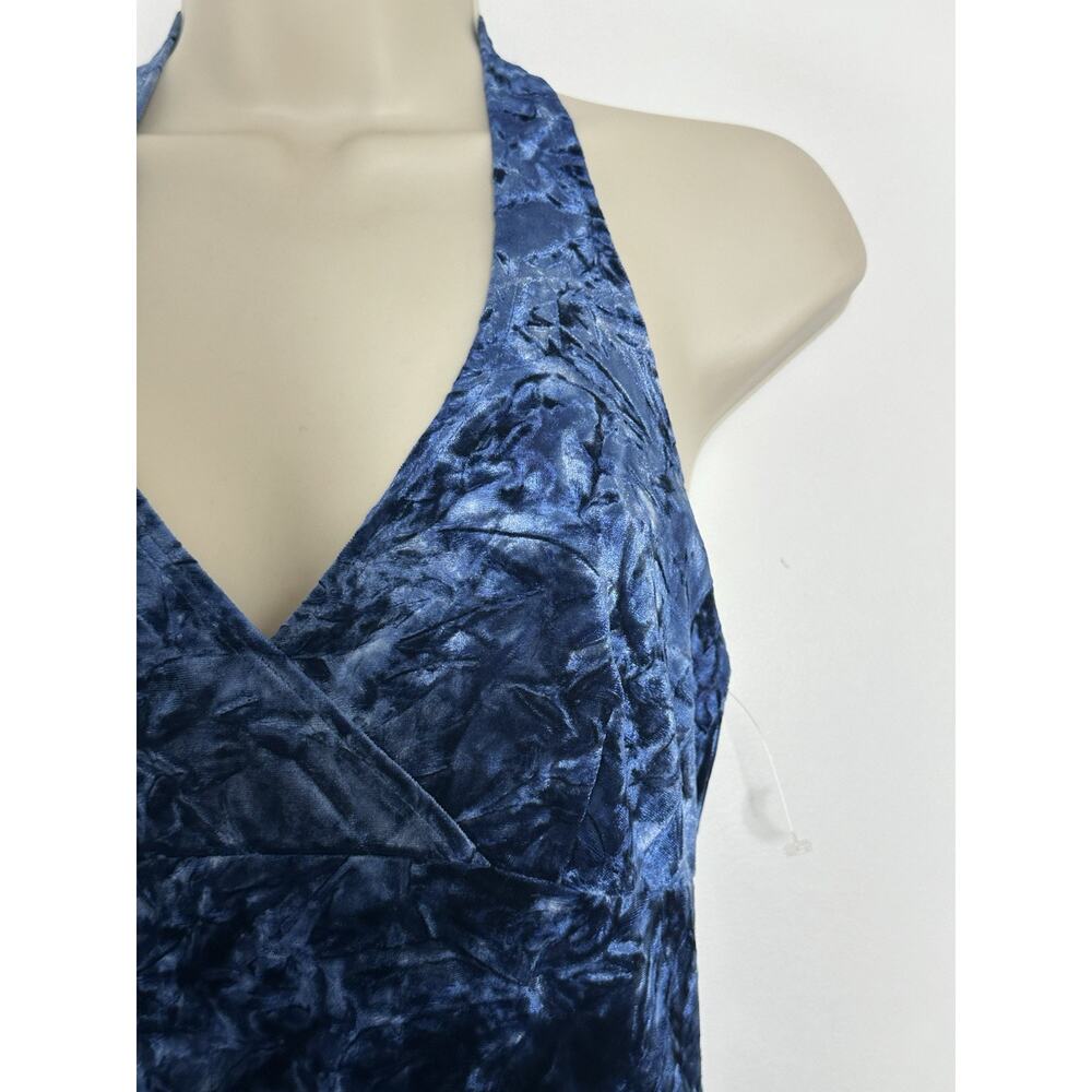 Vintage Y2K Pulse Blue Whimsigoth Crushed Velvet Halter Faux Wrap Dress Size M - Picture 3 of 7